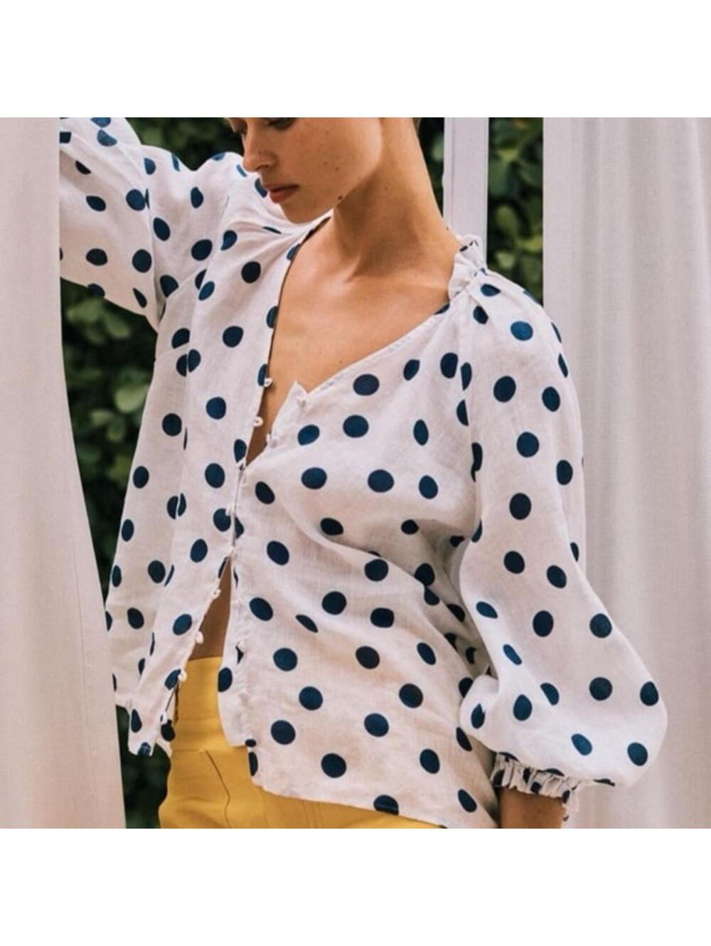 Maeve The Audie Puff Sleeve Linen Blouse size M
